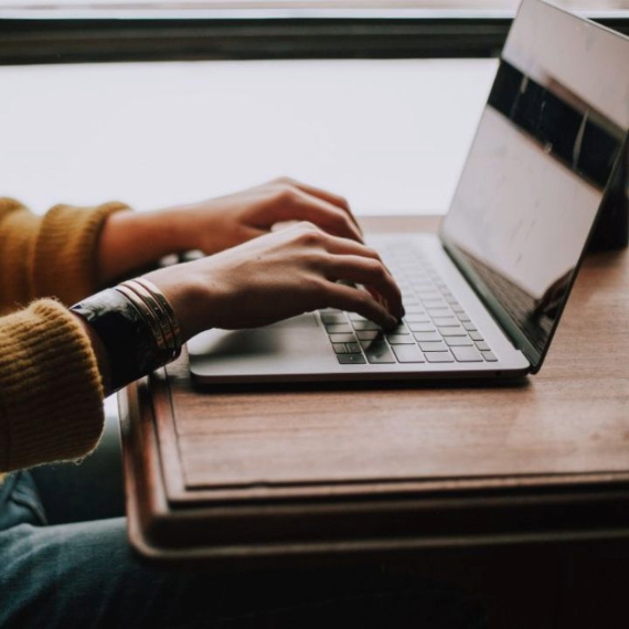 Student using laptop