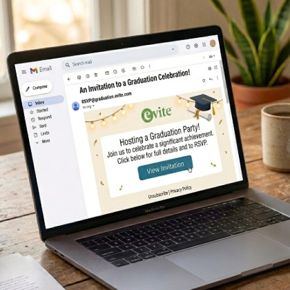 Laptop showing an evite scam